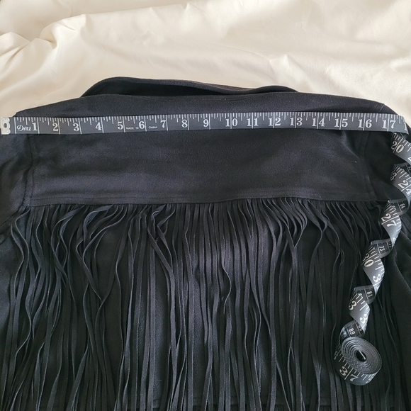 Michael Kors Black Faux Suede Fringe Moto Zip Jacket Women's Medium Size 8 - Picture 10 of 12